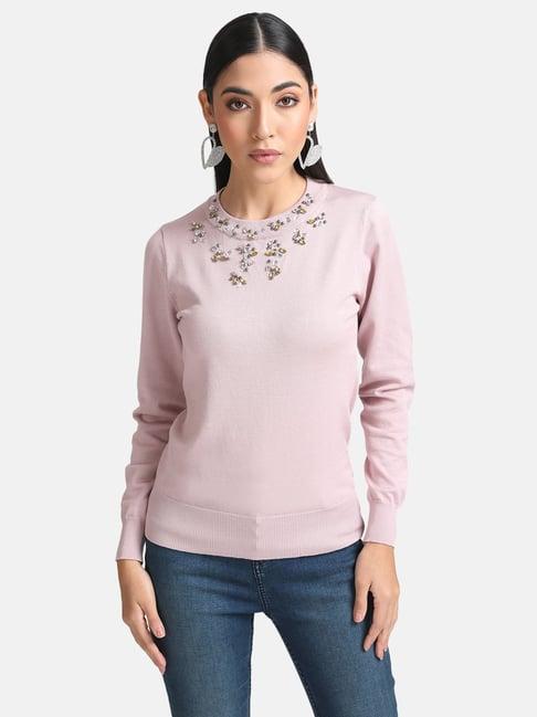 kazo light purple cotton embellished pullover