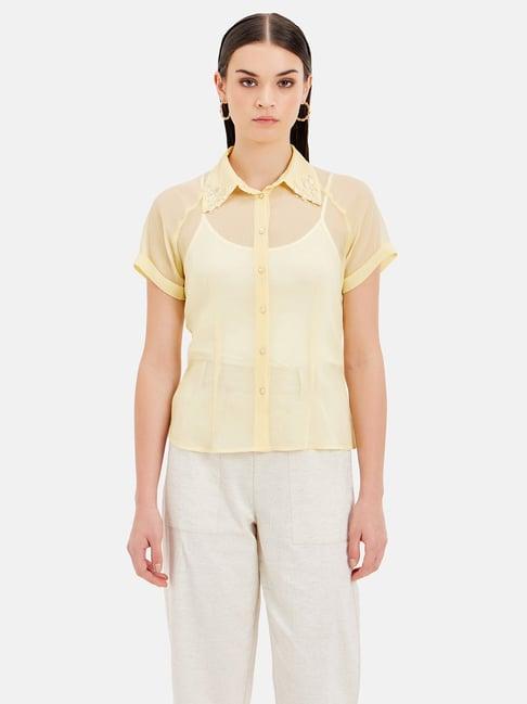 kazo light yellow embellished shirt