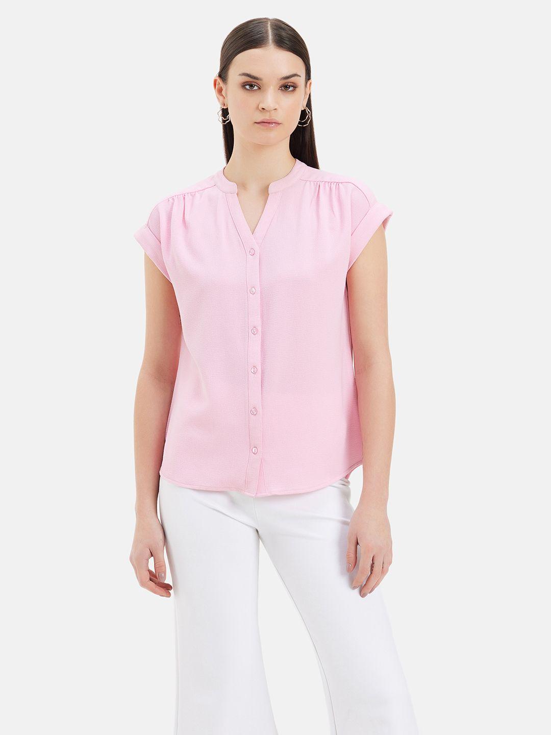 kazo mandarin collar extended sleeves gathered detailed shirt style top