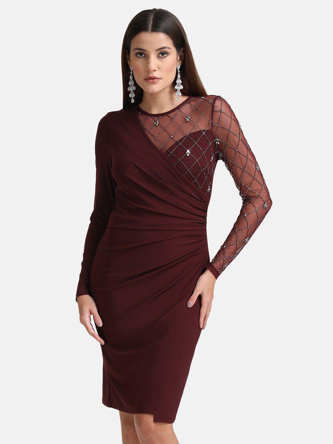 kazo maroon embellished sheath dress