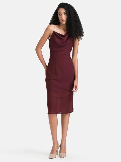 kazo maroon midi bodycon dress