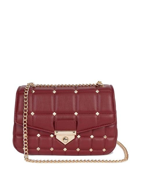 kazo maroon pu quilted sling handbag