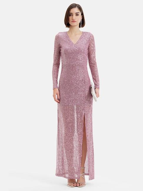 kazo mauve lace embellished maxi dress