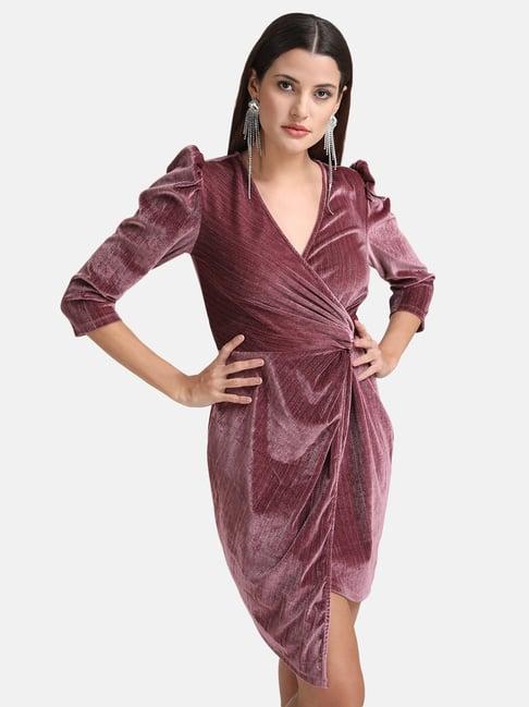 kazo mauve velvet wrap dress