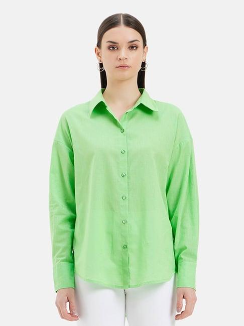 kazo mint green linen regular fit shirt
