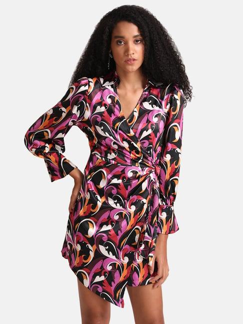 kazo multicolor printed mini wrap dress