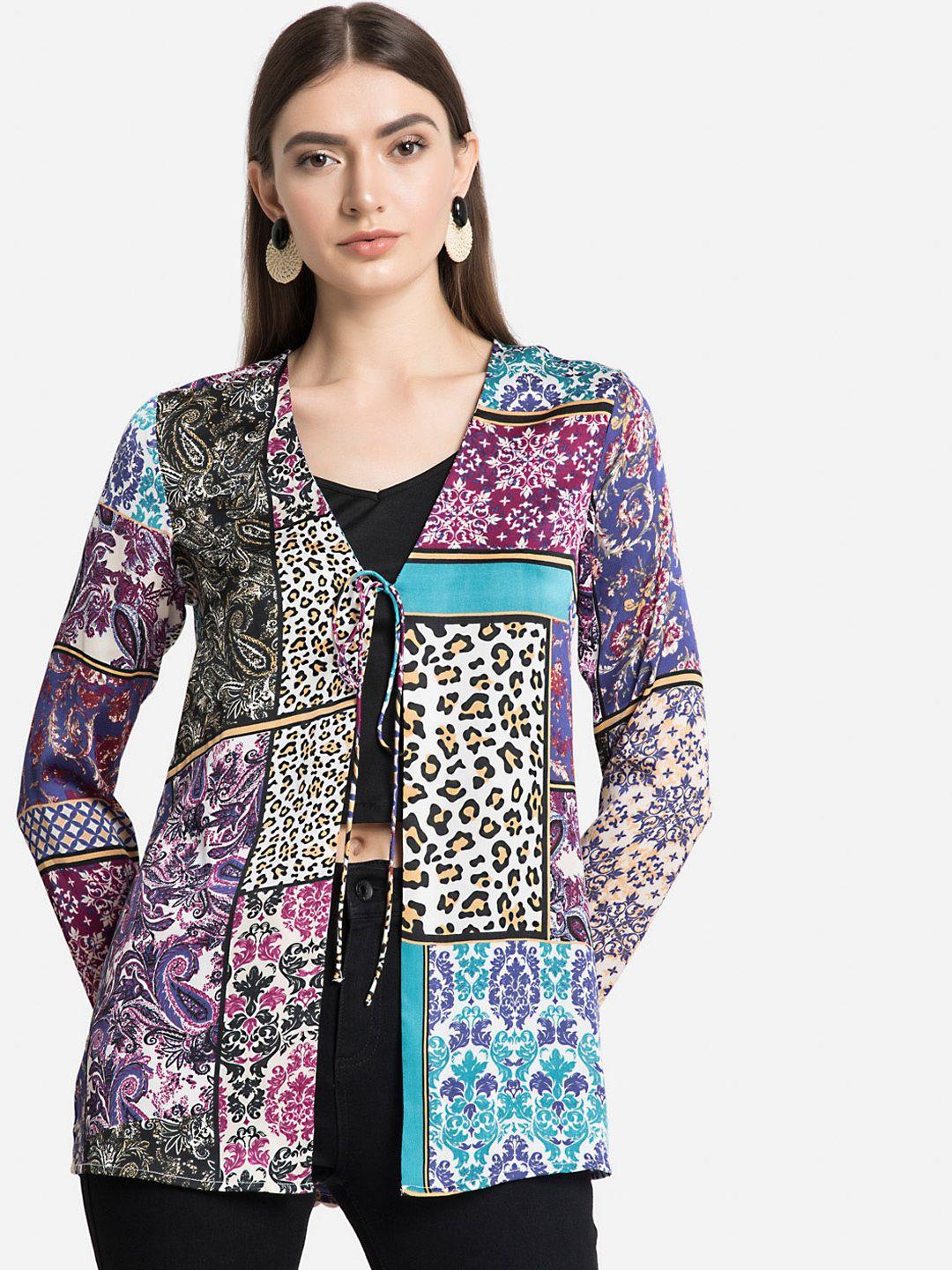 kazo multicoloured printed tie-up shrug