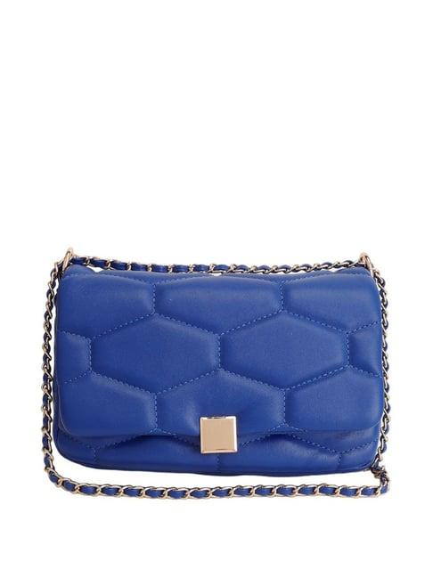 kazo navy blue synthetic quilted sling handbag