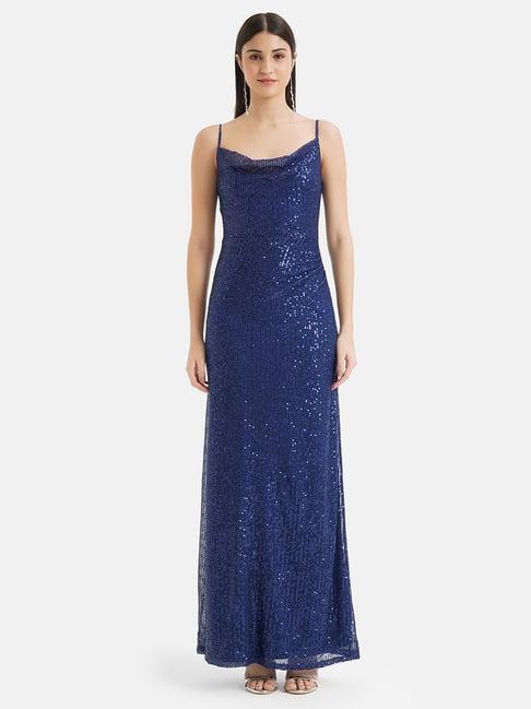 kazo navy embellished maxi dress