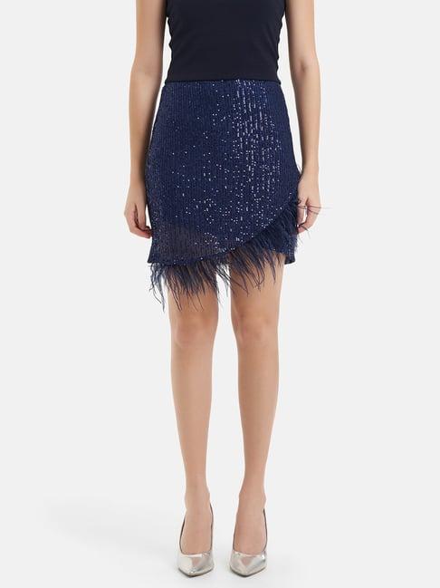 kazo navy embellished mini wrap skirt