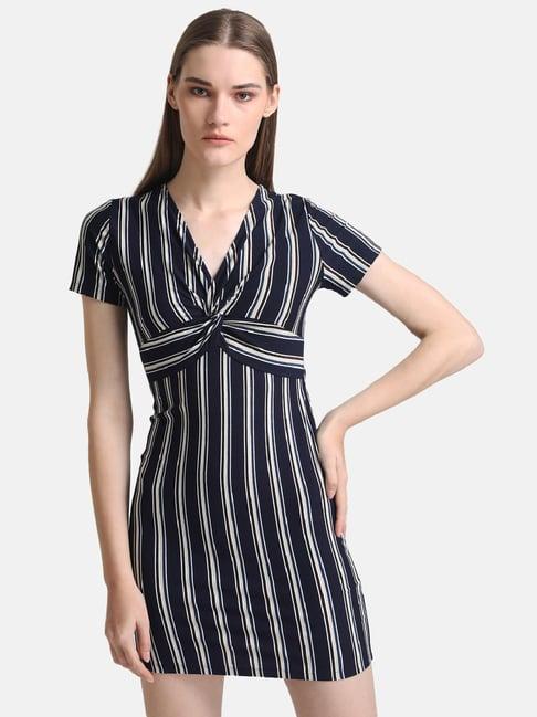 kazo navy striped bodycon dress