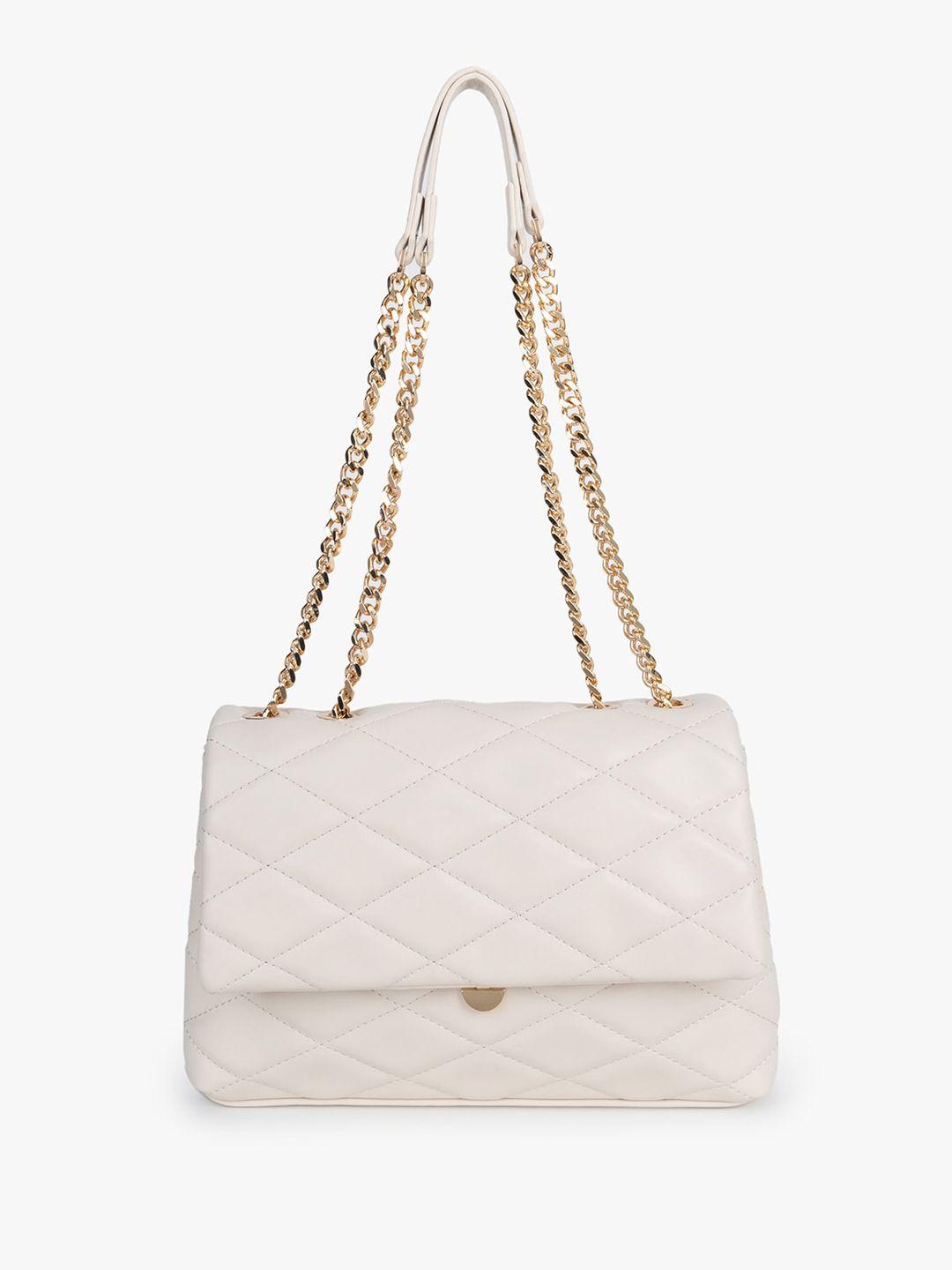 kazo off white pu structured sling bag with quilted
