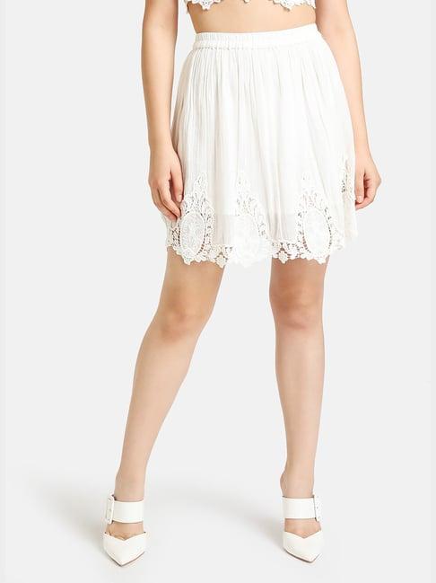 kazo off white self design skater skirt