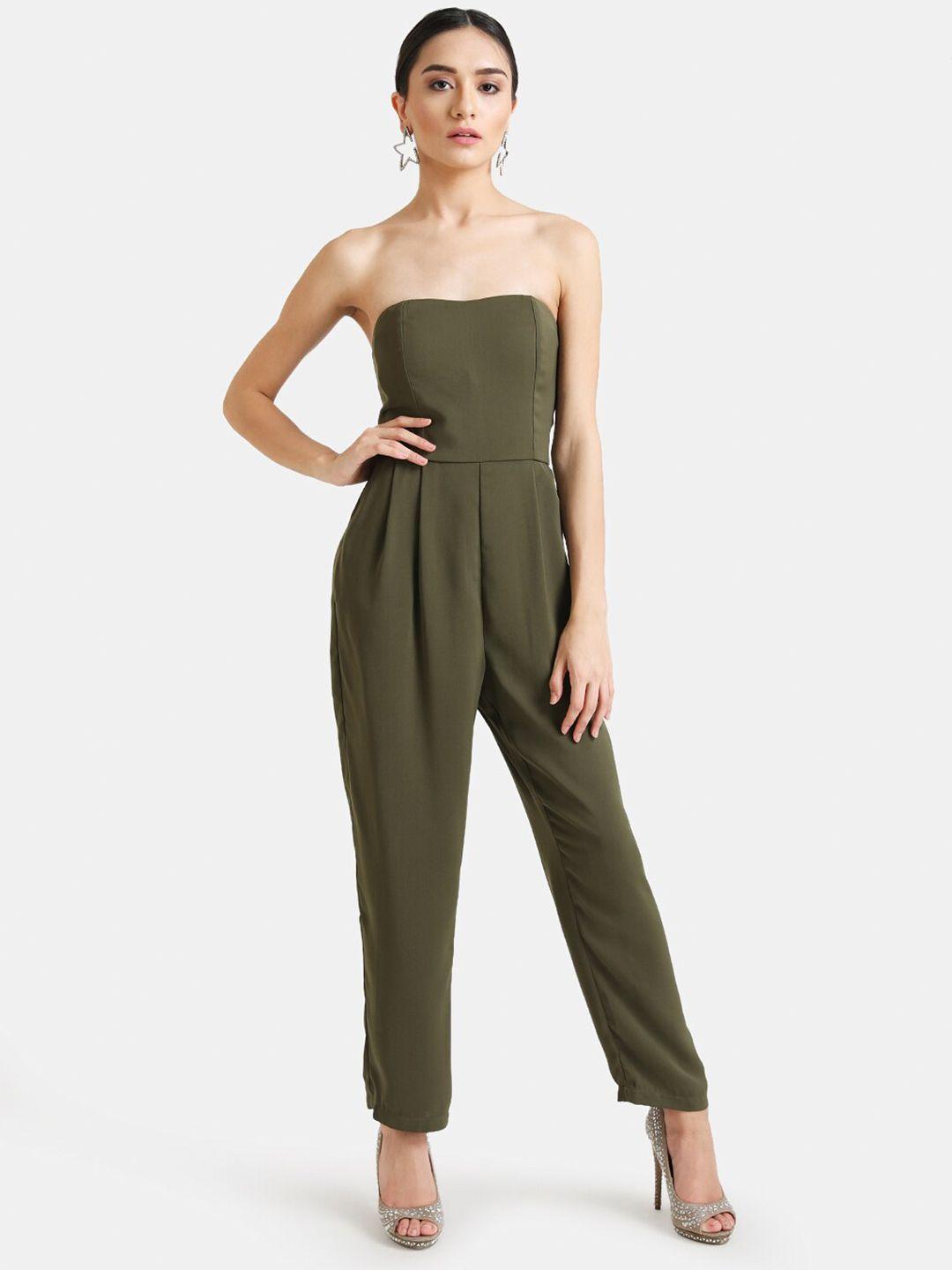 kazo olive green off-shoulder jumpsuit