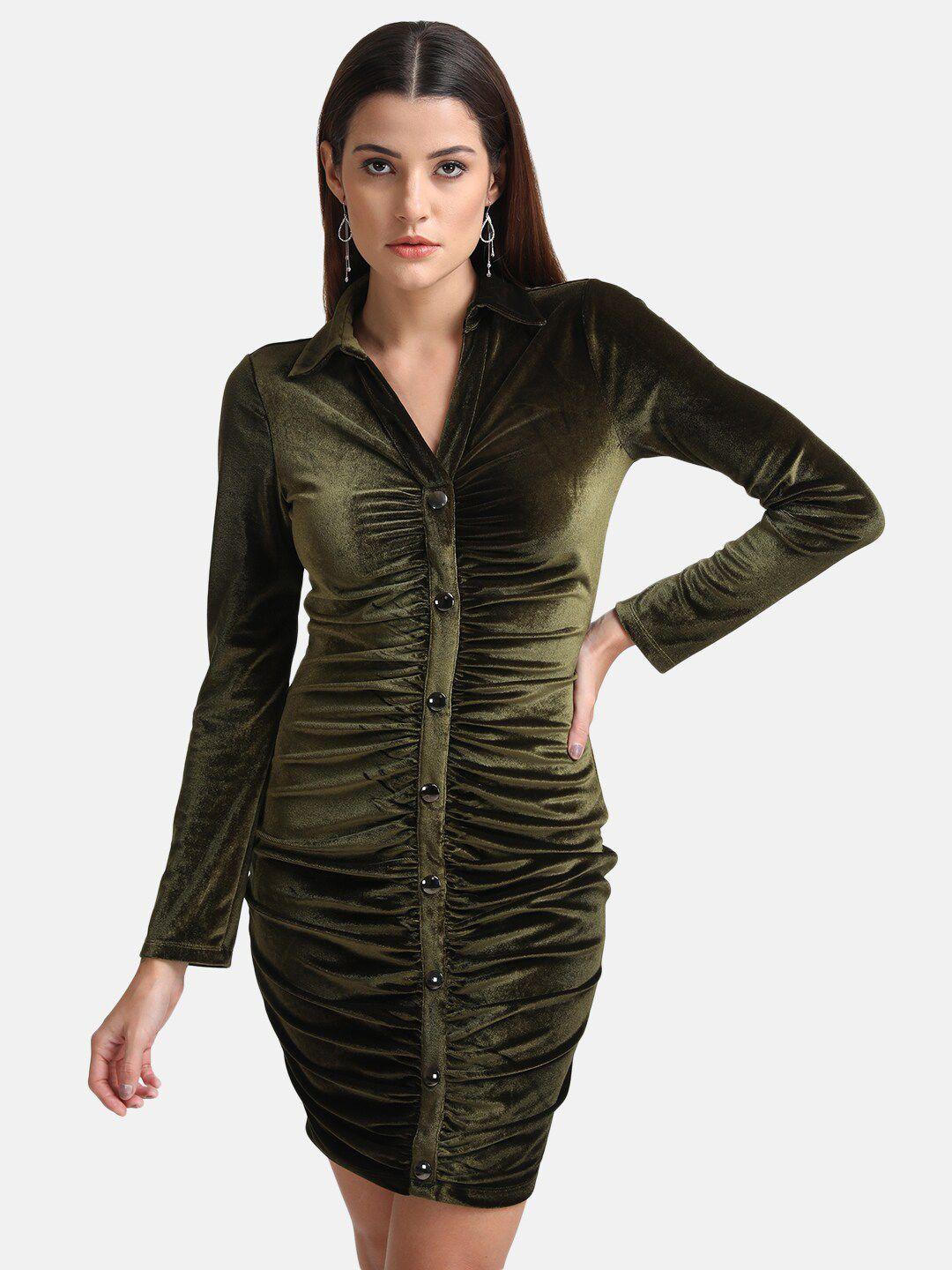 kazo olive green velvet bodycon dress