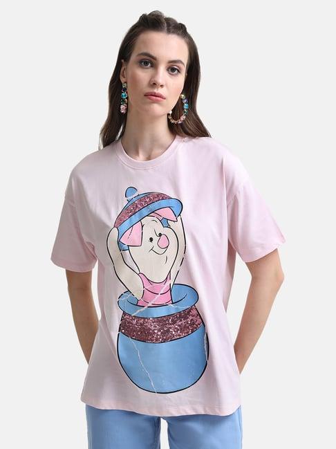 kazo piglet graphic print long t-shirt with sequin