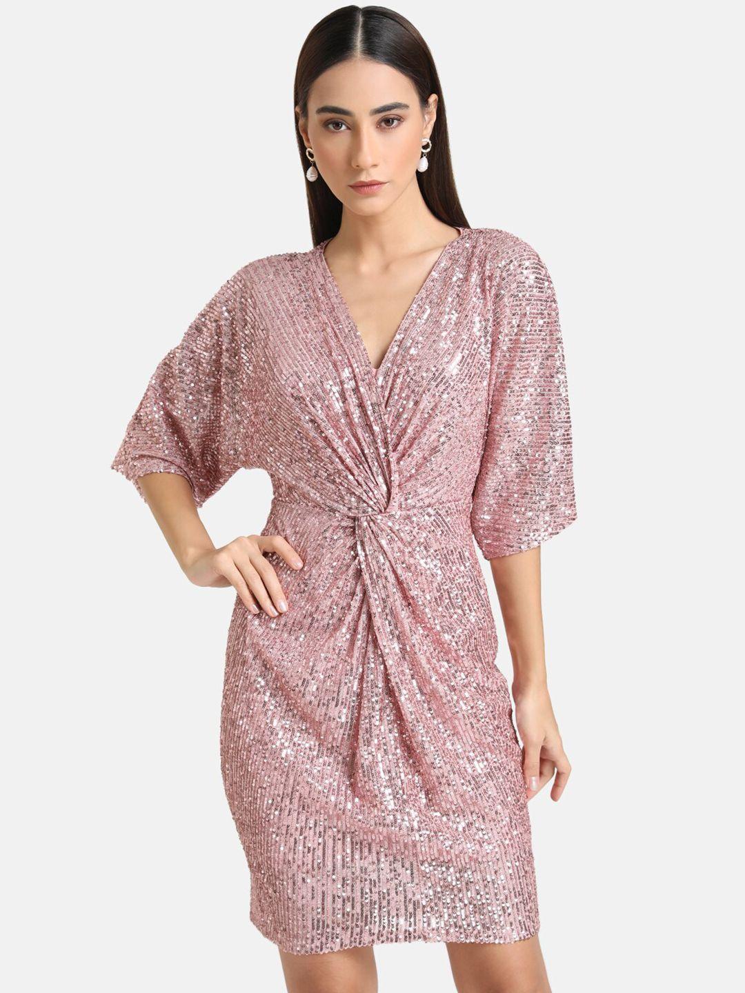 kazo pink sequin mini sheath dress