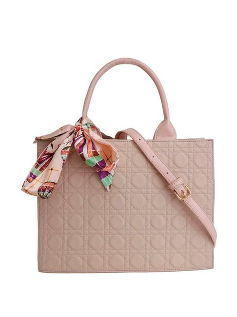 kazo pink synthetic quilted tote handbag
