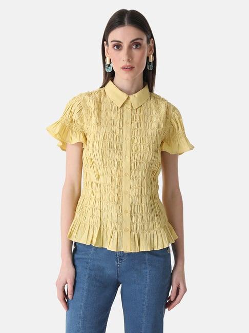 kazo pleated crushed shirt with short sleeves