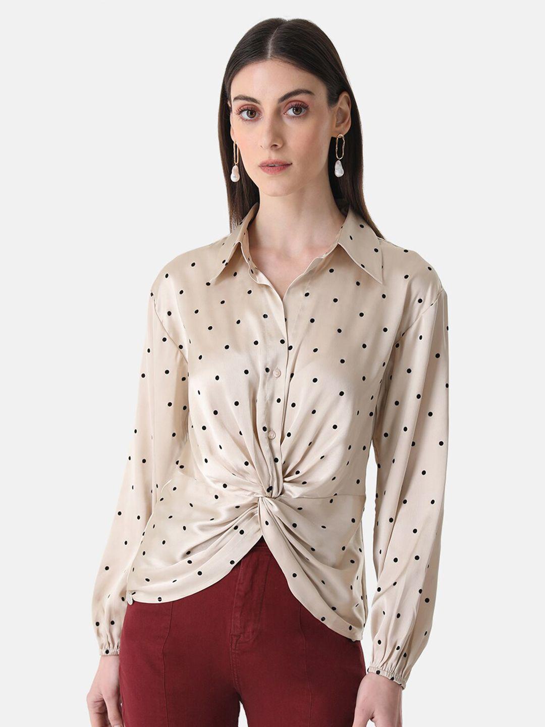 kazo polka dot printed twist-knot satin casual shirt