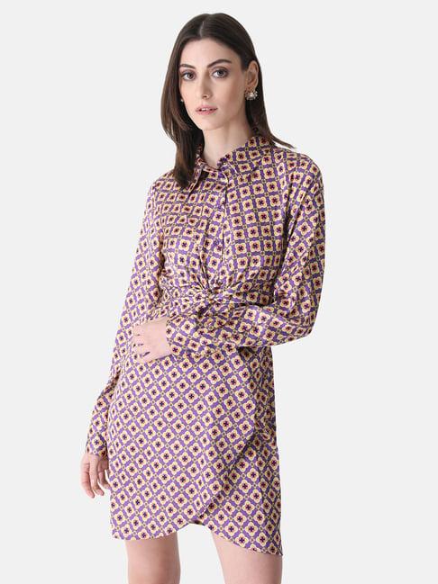 kazo purple & yellow printed shirt dress