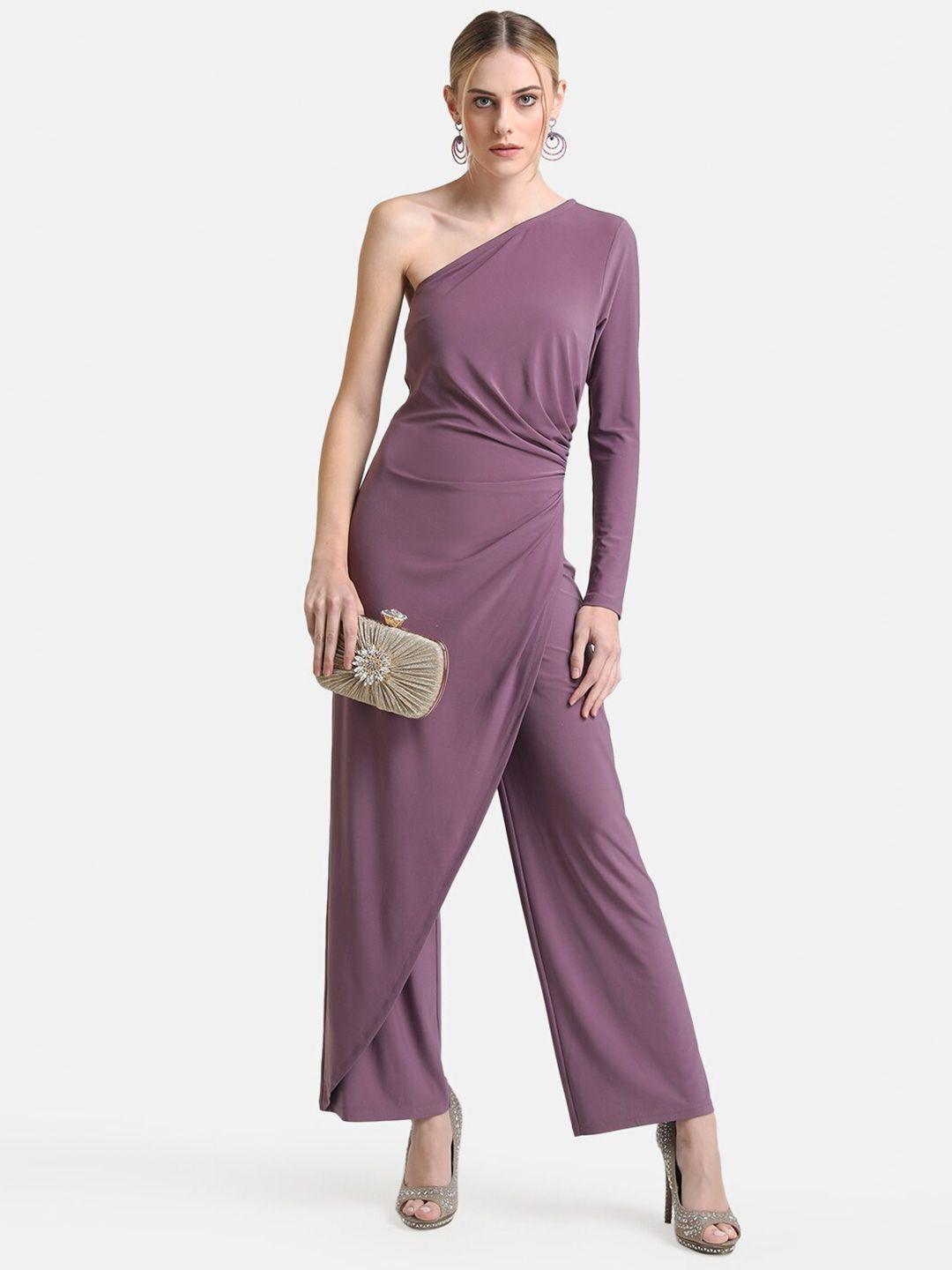 kazo purple draped one shoulder basic jumpsuit