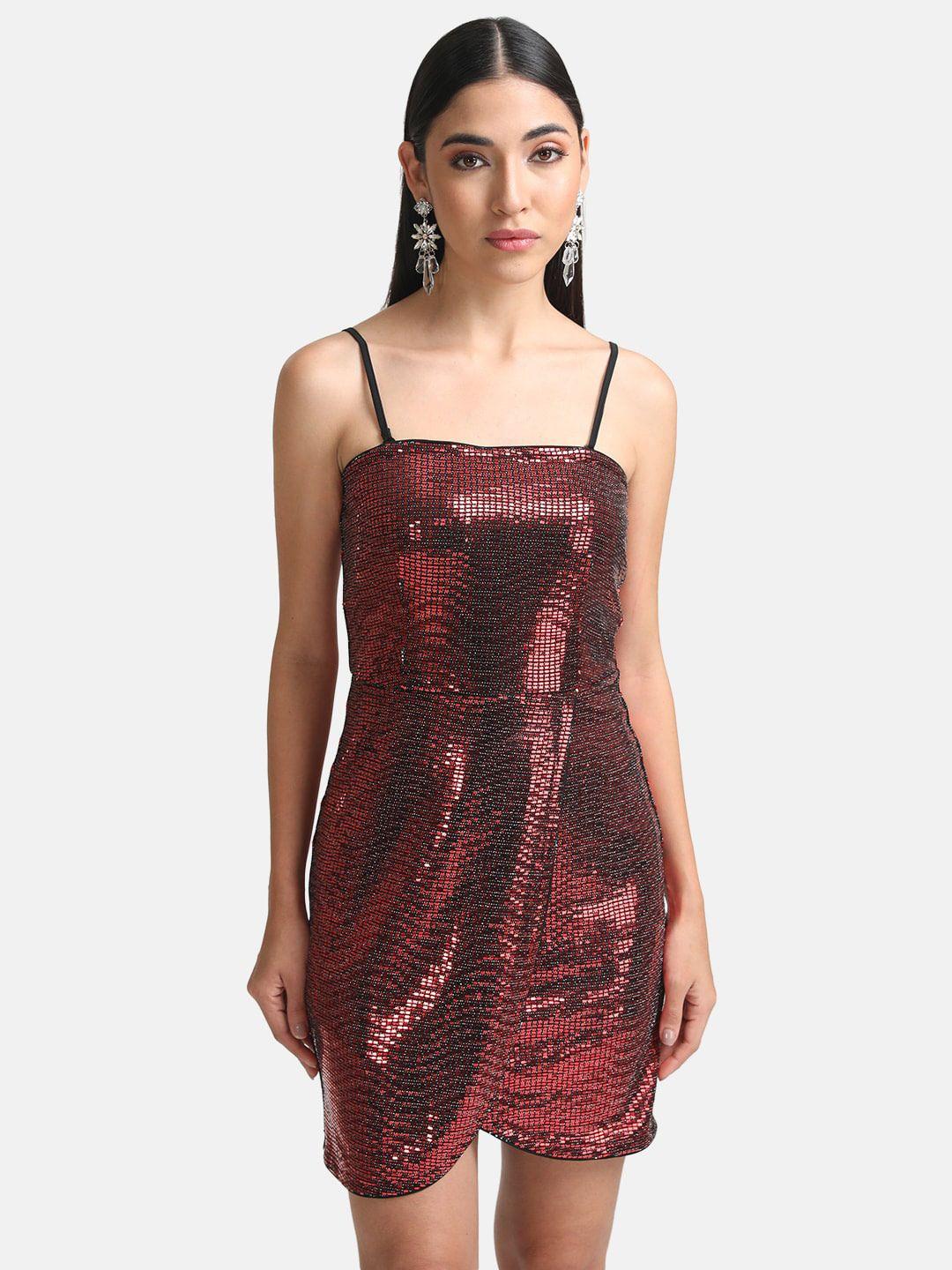 kazo red embellished lace sheath dress