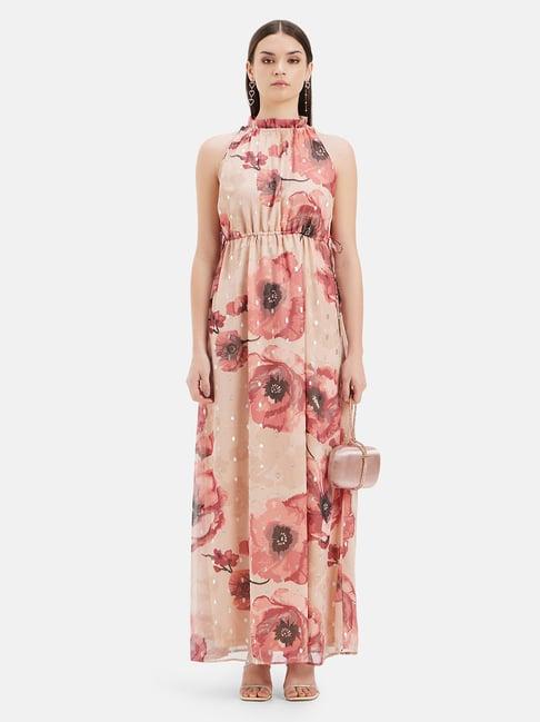 kazo red floral print maxi dress