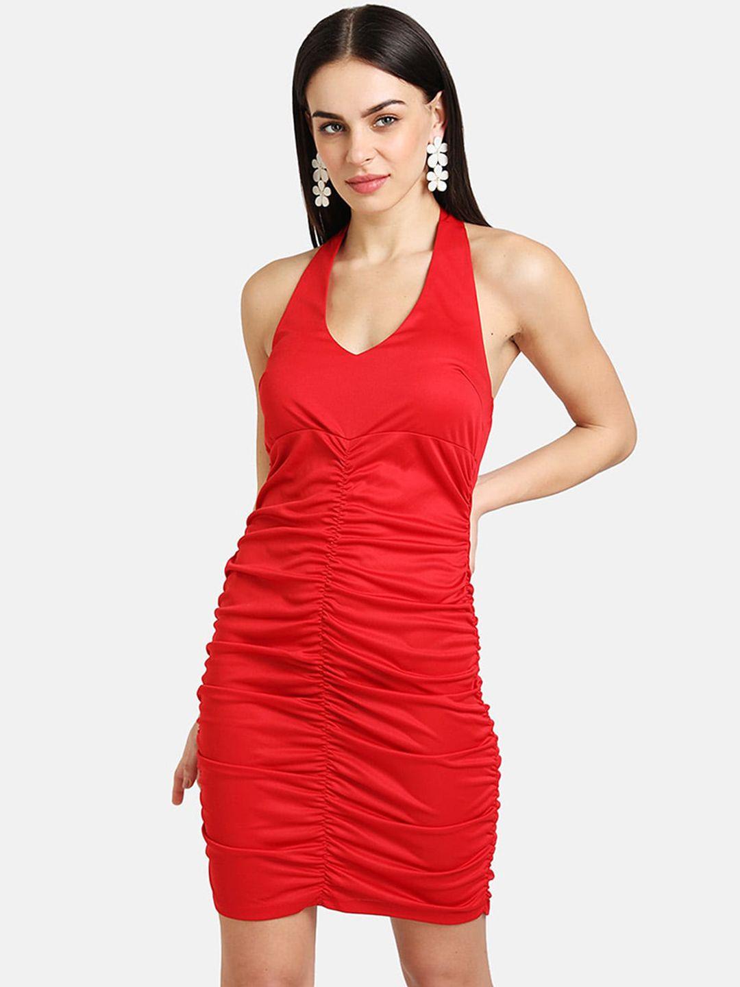 kazo red halter neck bodycon dress