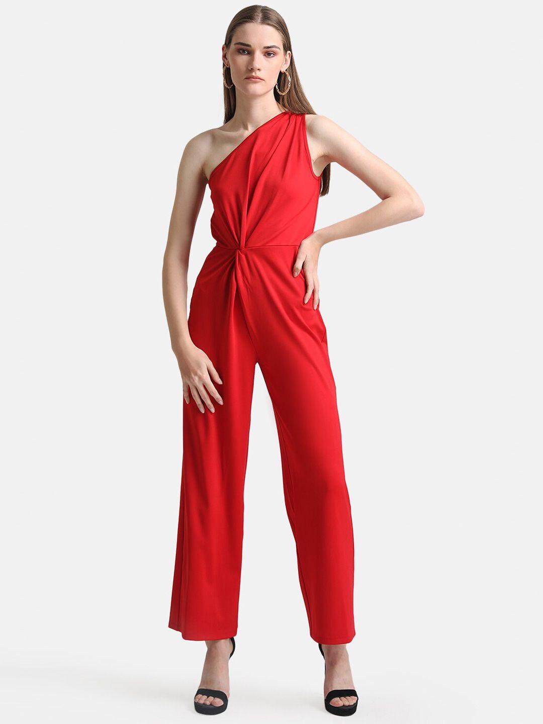 kazo red knot detail at waist one shoulder jumpsuit