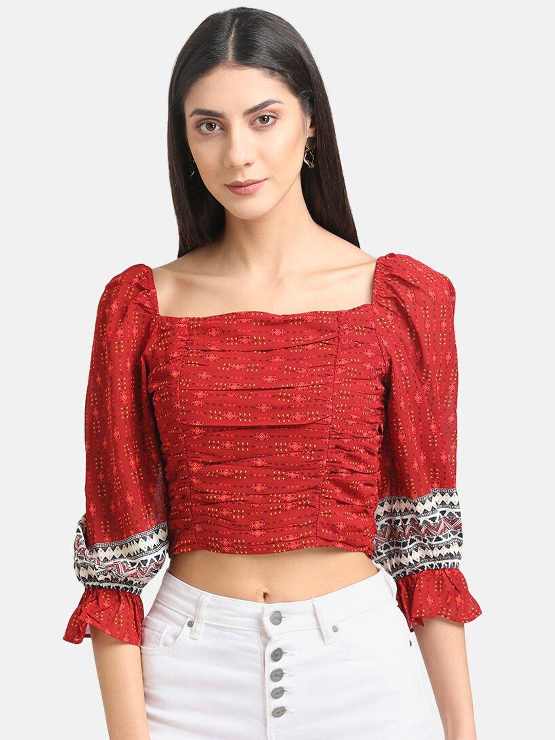 kazo red ruched crop top