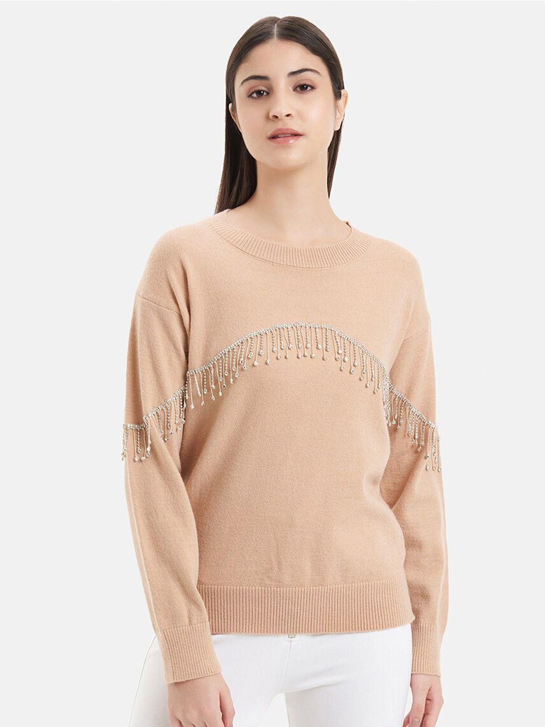 kazo round neck embellished acrylic pullover sweater