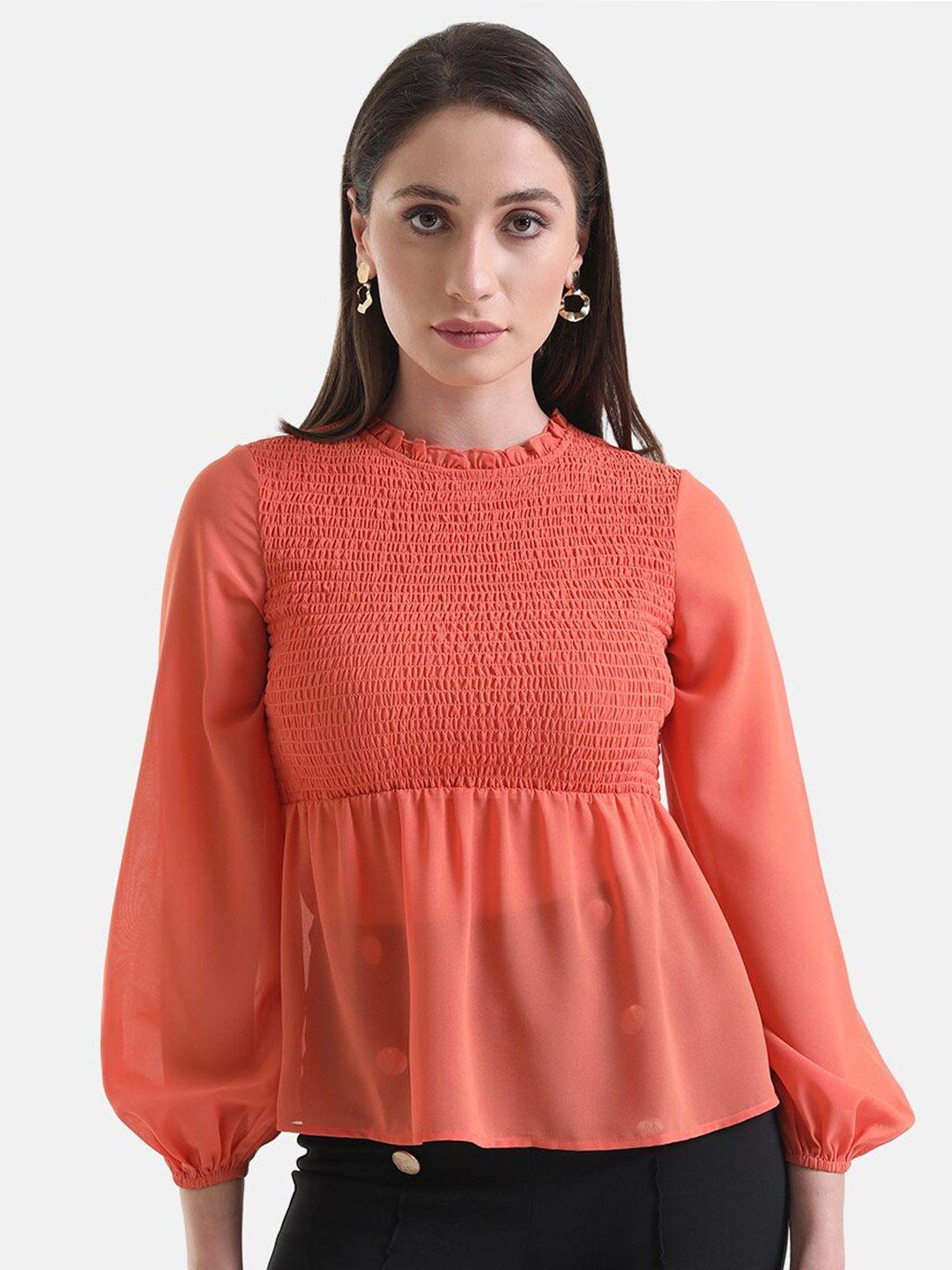 kazo round neck regular smocked top