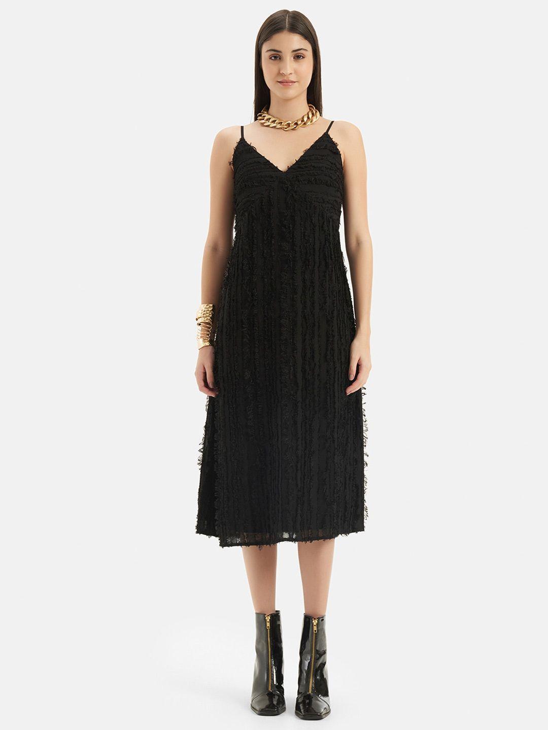 kazo shoulder straps sleeveless georgette fringed empire midi dress