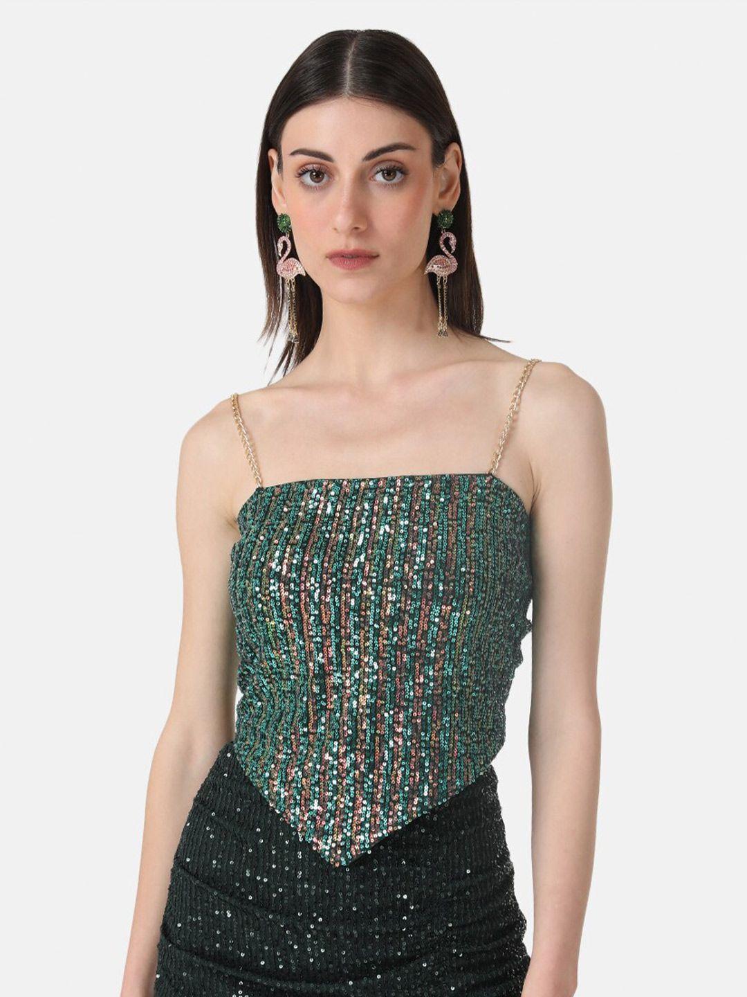 kazo shoulder straps sleeves sequined crop top