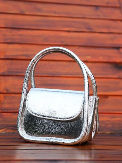 kazo silver synthetic textured handbag