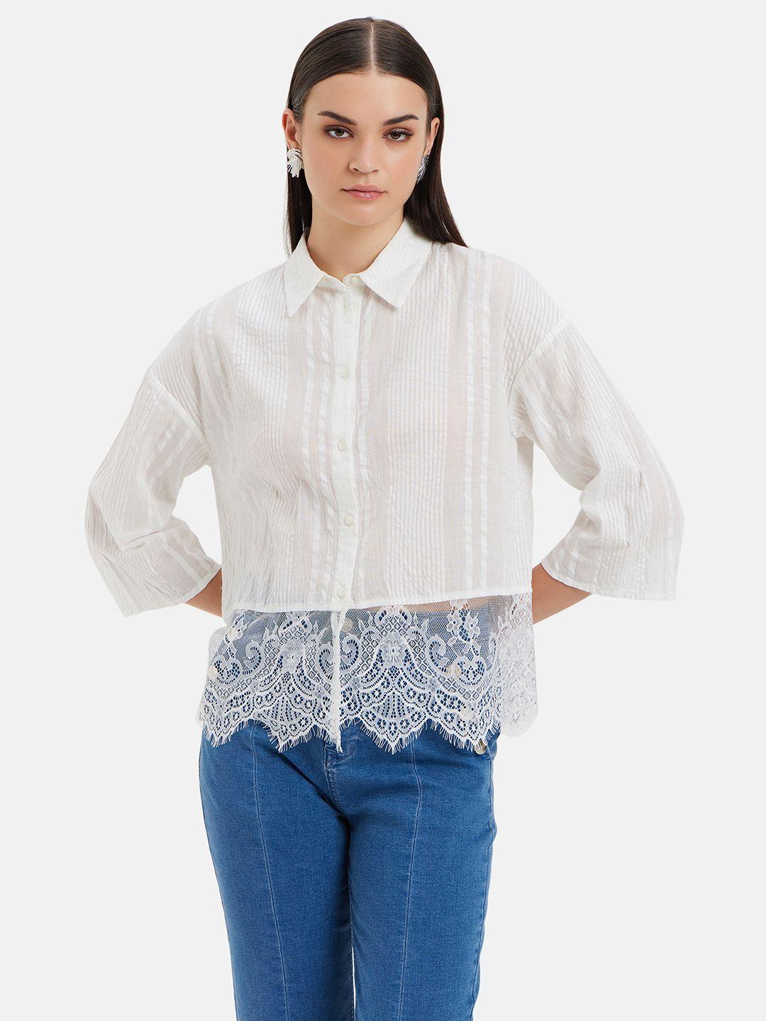 kazo spread collar claire textured cotton standard boxy opaque striped casual shirt