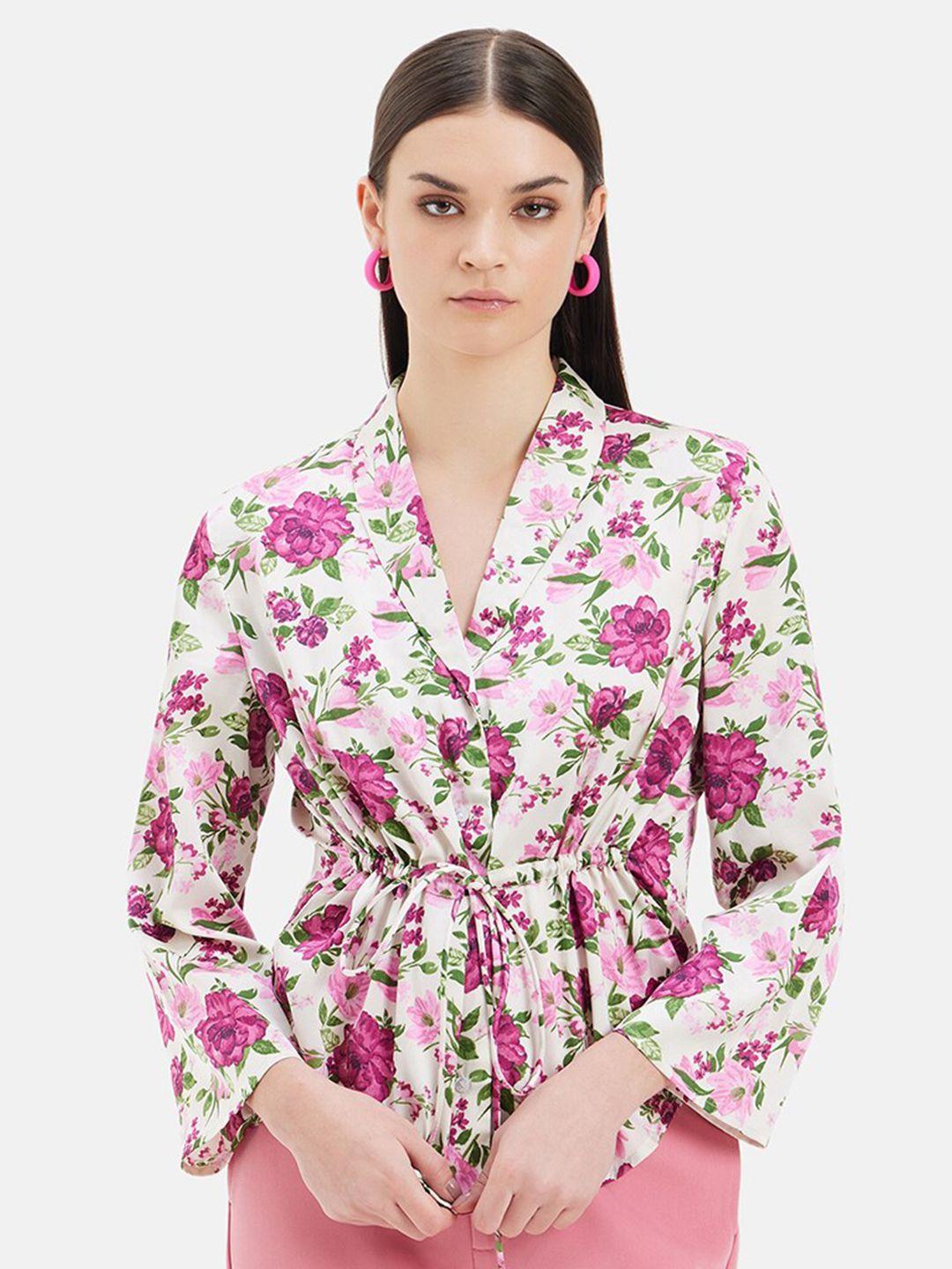 kazo standard floral opaque printed satin casual shirt