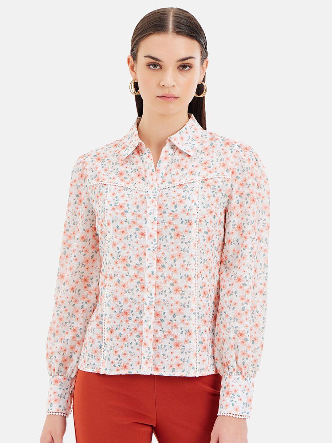 kazo standard floral printed spread collar long sleeves casual shirt