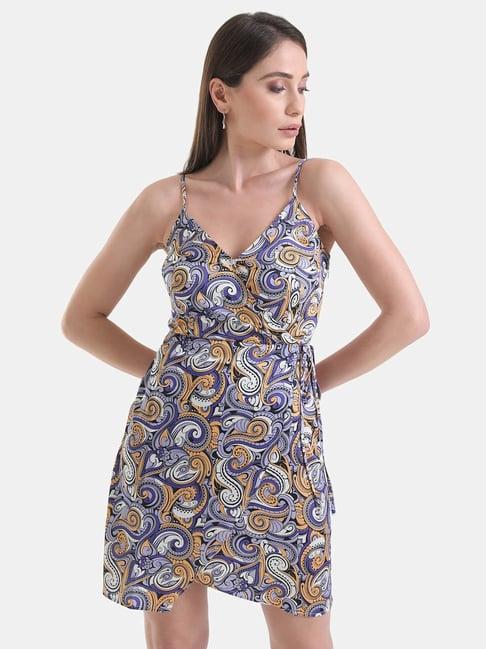 kazo strappy wrap printed mini dress