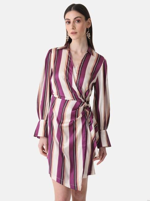 kazo stripe printed wrap mini dress