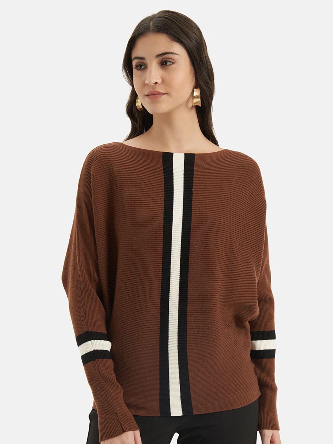 kazo striped boat neck long sleeves pullover sweater