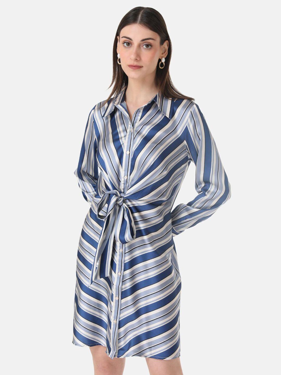 kazo striped cuffed sleeves shirt dress