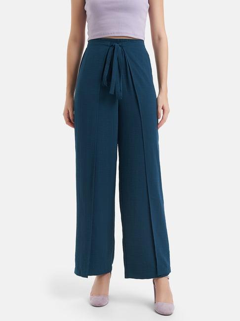 kazo teal relaxed fit high rise trousers