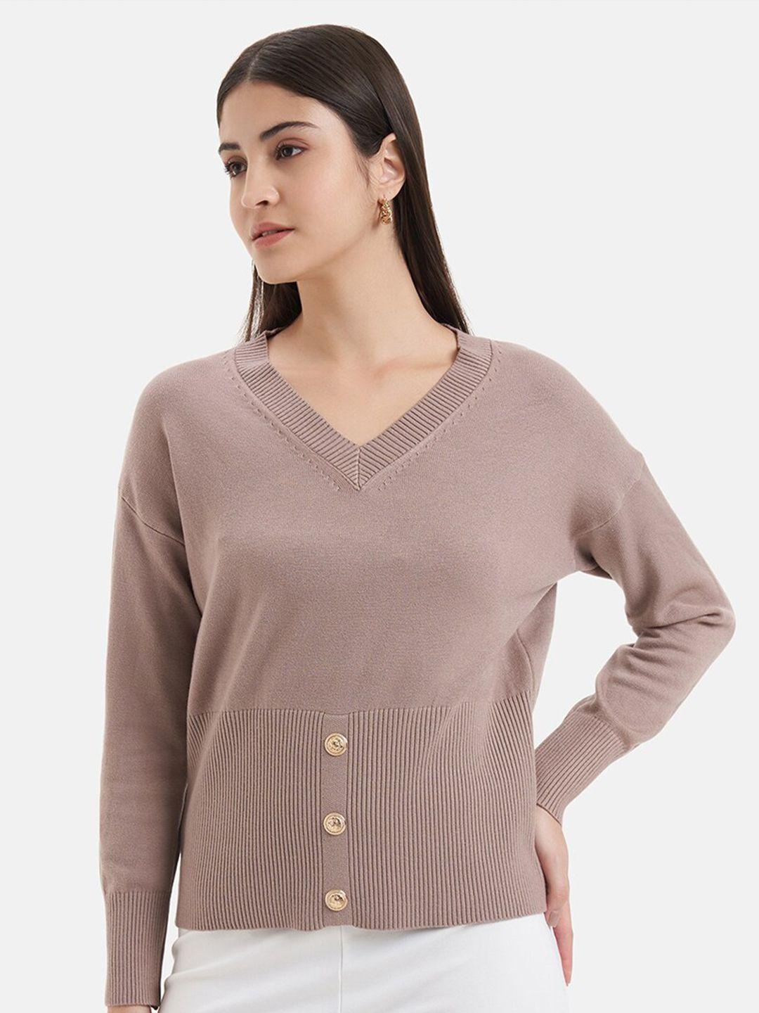 kazo v-neck long sleeves button detail pullover sweater