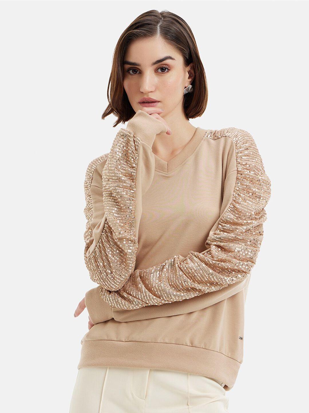 kazo v-neck long sleeves sequinned sweatshirt