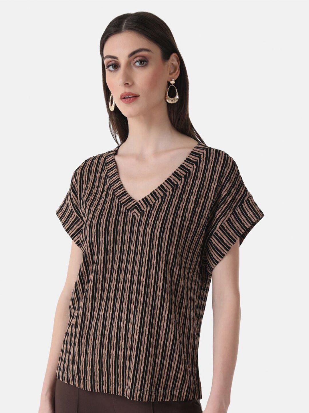 kazo vertical striped v-neck extended sleeves top