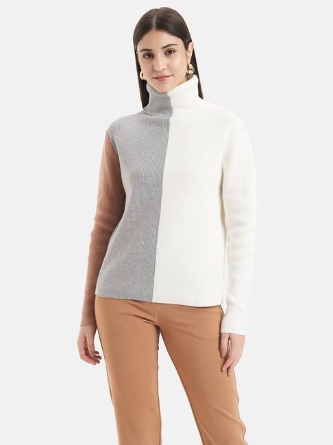 kazo white & grey color-block pullover