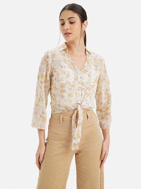 kazo white & yellow floral print shirt