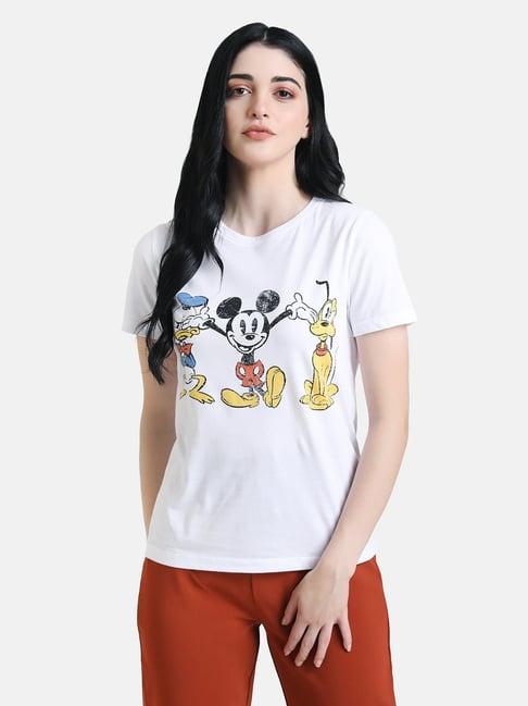 kazo white donald mickey & pluto  printed t-shirt - disney collection